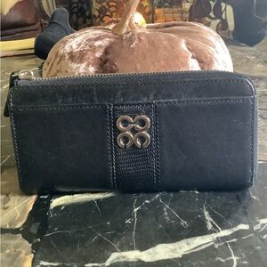 Authentic coach opt Art black leather lizard embossed large wallet 9x5